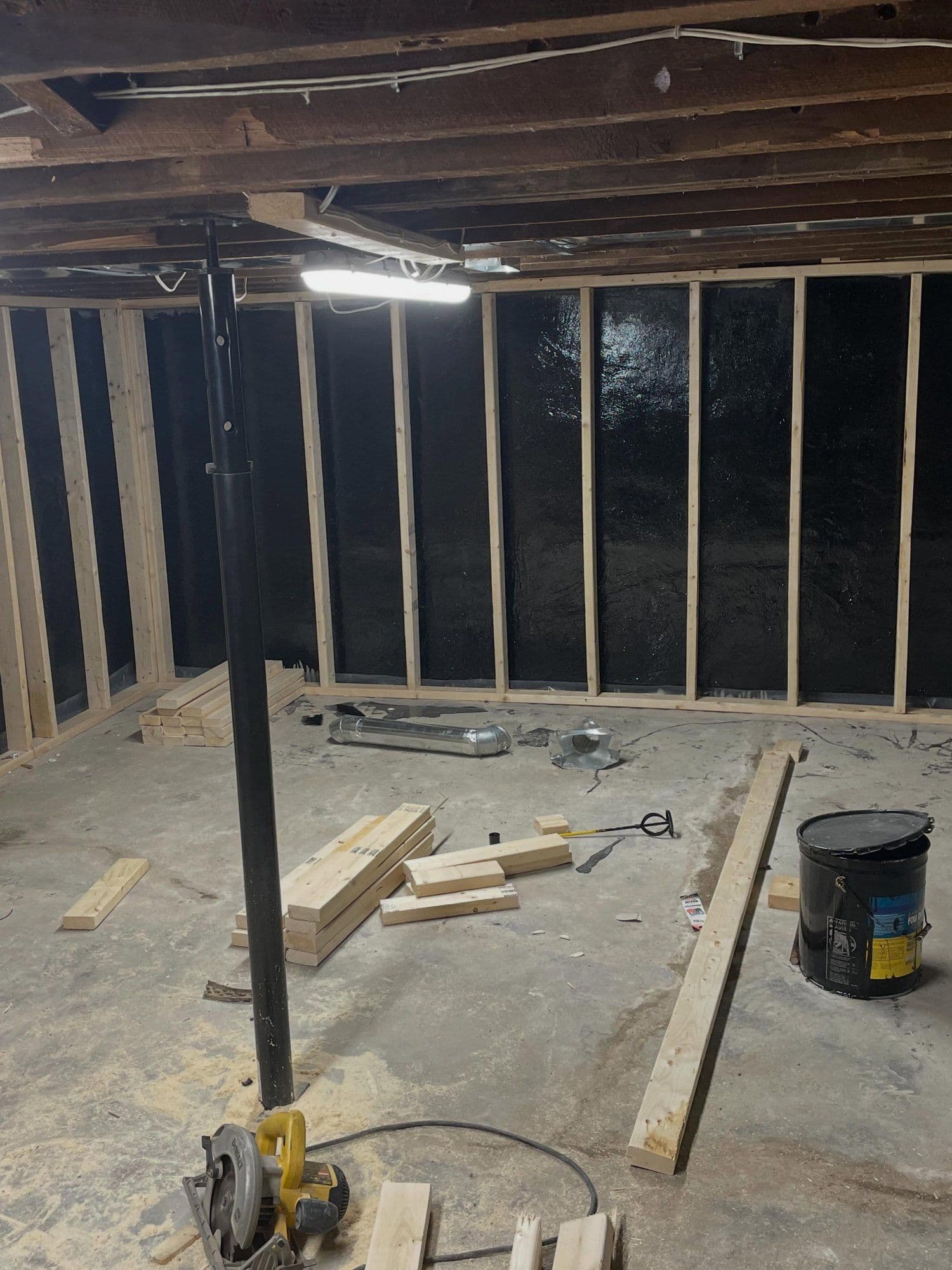 Basement framing in progress